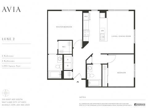 Floor plan for 2 beds, 2 baths, 1004 sqft
